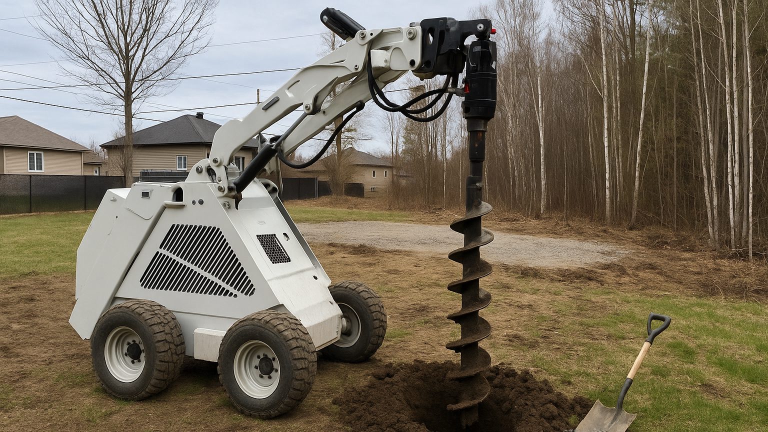 Forage d'un trou de poteau profond sous la ligne de gel pour une clôture au Québec