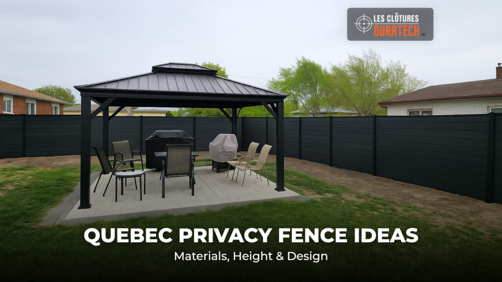 Quebec privacy fence ideas: composite privacy fence enclosing a backyard