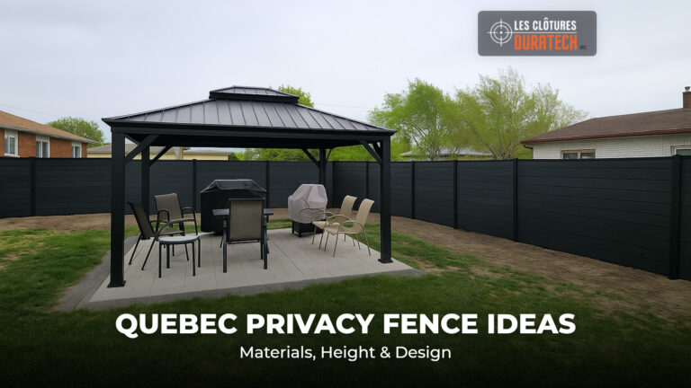 Quebec privacy fence ideas: composite privacy fence enclosing a backyard