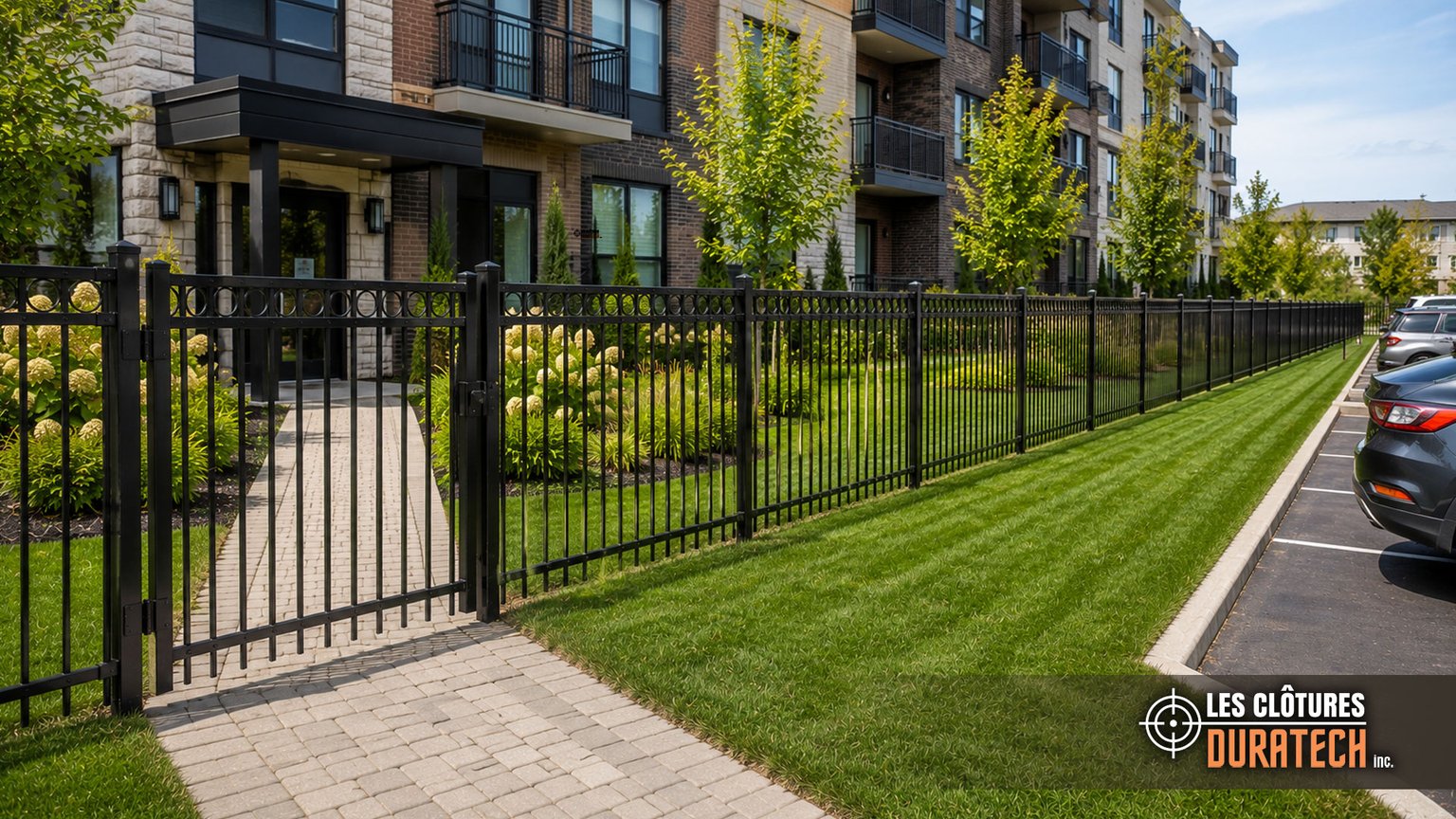 Restored sod strip along a long fence line on a Montérégie property