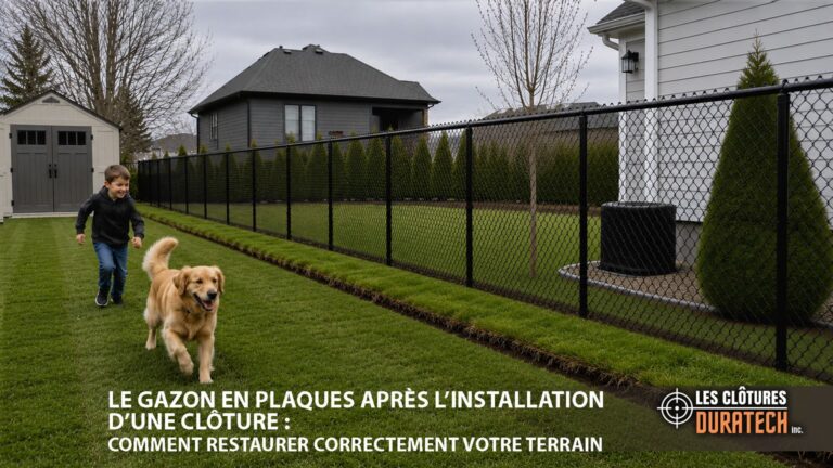 Tourbe fraîche le long d’une nouvelle ligne de clôture dans une cour arrière au Québec