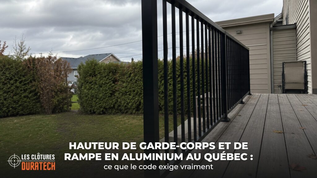 Garde-corps en aluminium noir sur une terrasse surélevée d’une maison québécoise
